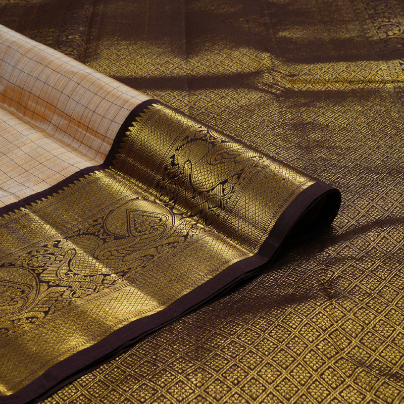 Hayagrivas Sandal Beige Handloom Kanjivaram Silk Saree with Dark Brown Border KBD1505A2-3