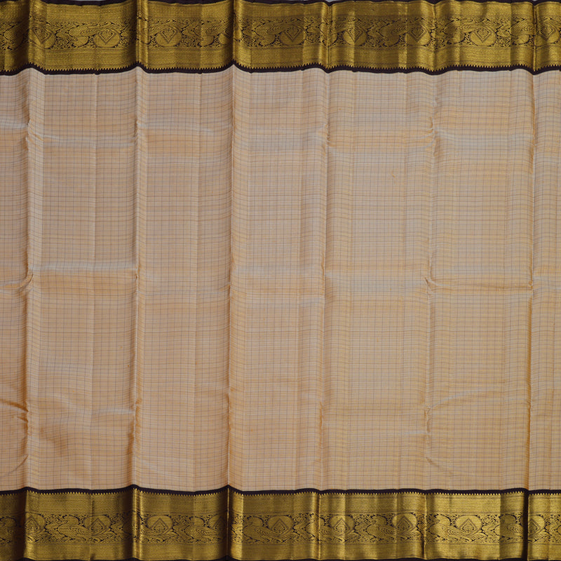 Hayagrivas Sandal Beige Handloom Kanjivaram Silk Saree with Dark Brown Border KBD1505A2-3