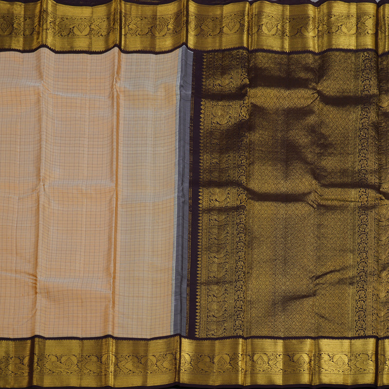 Hayagrivas Sandal Beige Handloom Kanjivaram Silk Saree with Dark Brown Border KBD1505A2-3