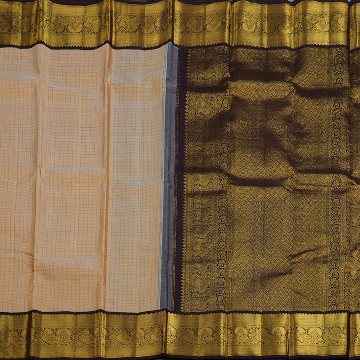 Hayagrivas Sandal Beige Handloom Kanjivaram Silk Saree with Dark Brown Border KBD1505A2-3
