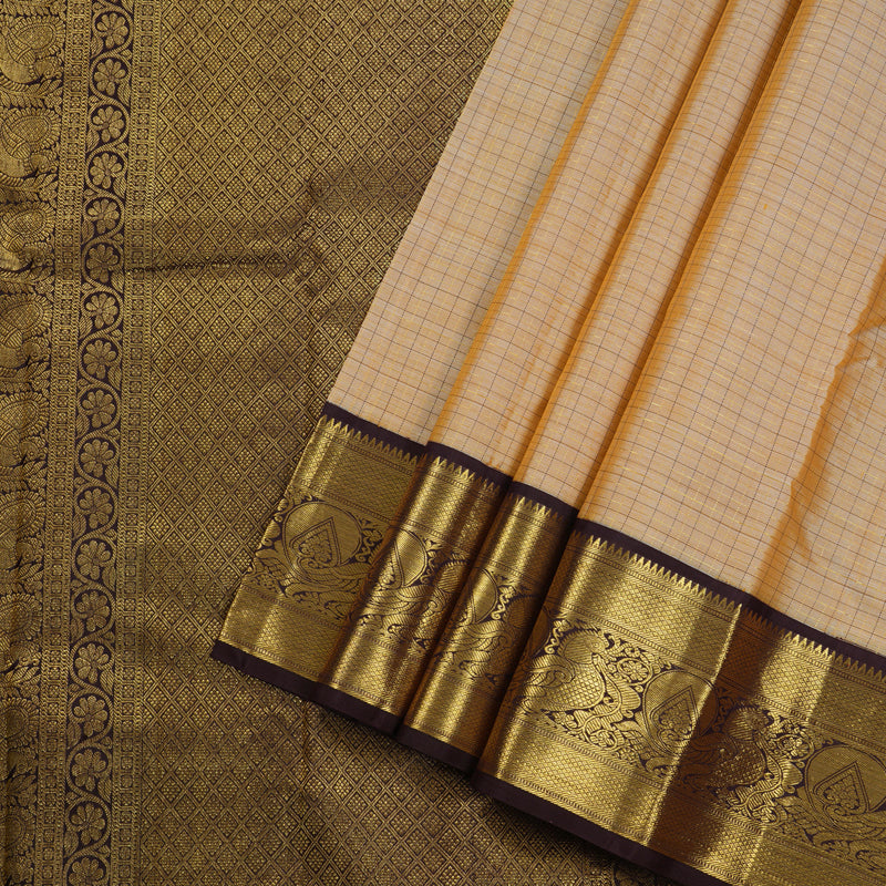 Hayagrivas Sandal Beige Handloom Kanjivaram Silk Saree with Dark Brown Border KBD1505A2-3