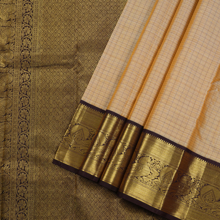 Hayagrivas Sandal Beige Handloom Kanjivaram Silk Saree with Dark Brown Border KBD1505A2-3