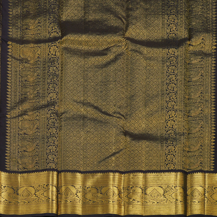 Hayagrivas Mustard Handloom Kanjivaram Silk Saree with Dark Brown Border KBD1505A2-4