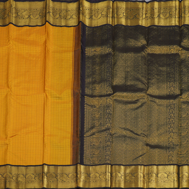 Hayagrivas Mustard Handloom Kanjivaram Silk Saree with Dark Brown Border KBD1505A2-4