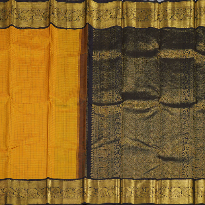 Hayagrivas Mustard Handloom Kanjivaram Silk Saree with Dark Brown Border KBD1505A2-4