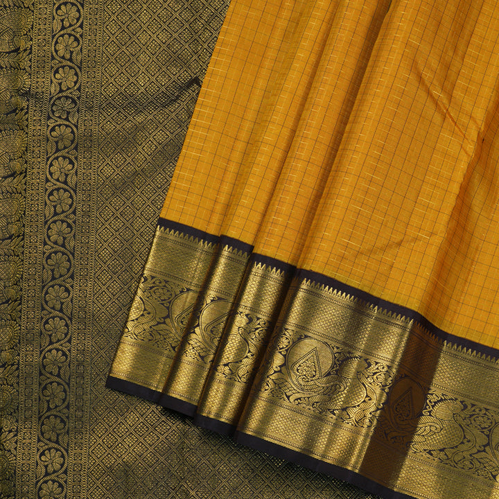 Hayagrivas Mustard Handloom Kanjivaram Silk Saree with Dark Brown Border KBD1505A2-4