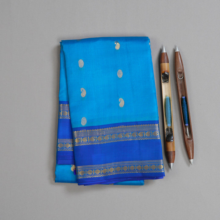 Hayagrivas Pleasant Sky Blue Handloom Kanjivaram Silk Saree with Blue Border KBD1506A2-32