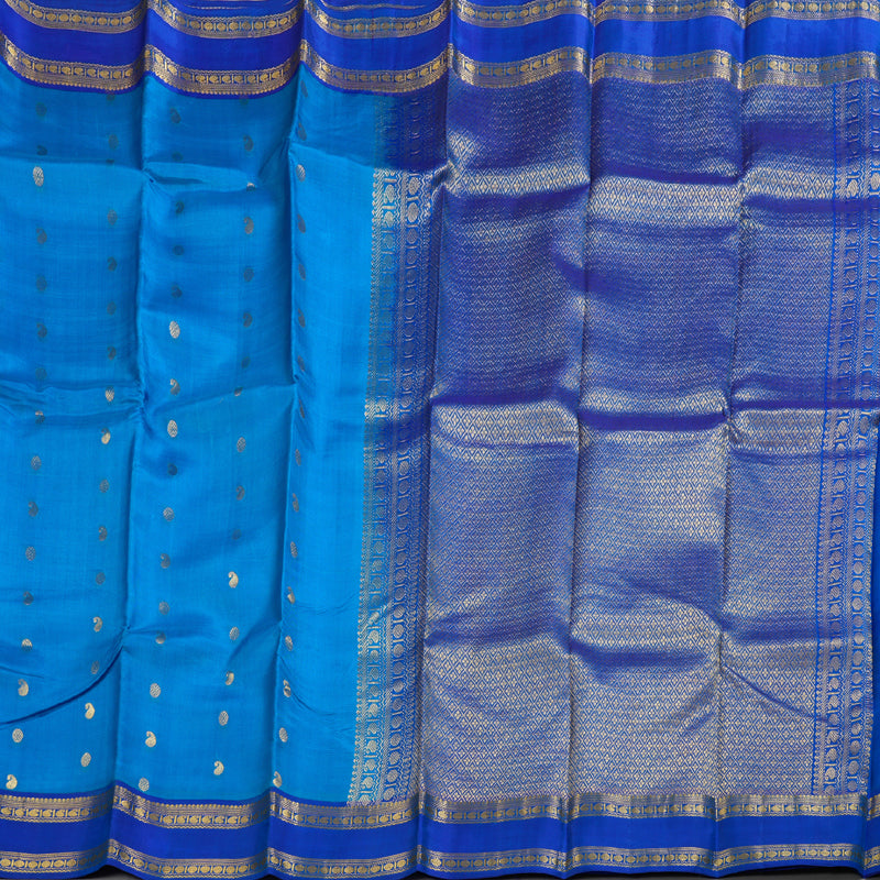 Hayagrivas Pleasant Sky Blue Handloom Kanjivaram Silk Saree with Blue Border KBD1506A2-32