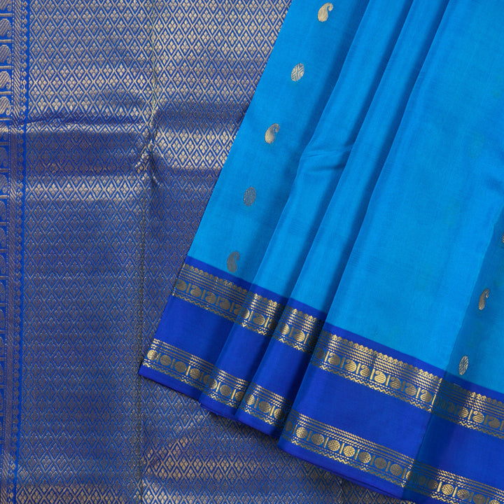 Hayagrivas Pleasant Sky Blue Handloom Kanjivaram Silk Saree with Blue Border KBD1506A2-32