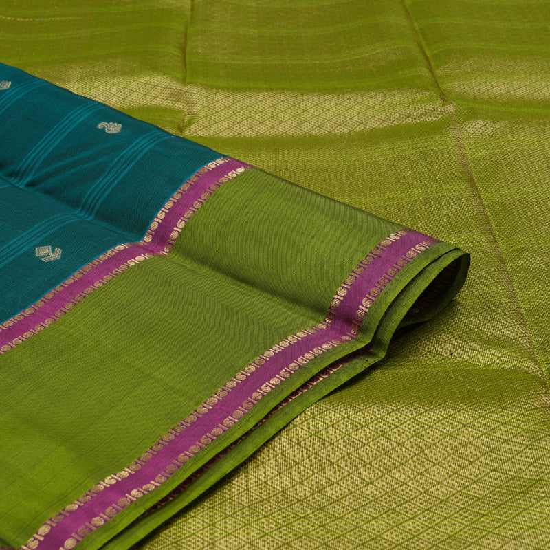 Hayagrivas Dark Sky Blue Handloom Kanjivaram Silk Saree with Dark Leaf Green Border KBD1506A2-38