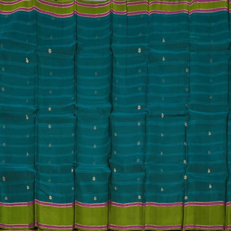 Hayagrivas Dark Sky Blue Handloom Kanjivaram Silk Saree with Dark Leaf Green Border KBD1506A2-38