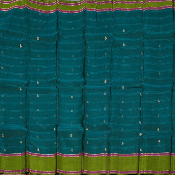 Hayagrivas Dark Sky Blue Handloom Kanjivaram Silk Saree with Dark Leaf Green Border KBD1506A2-38
