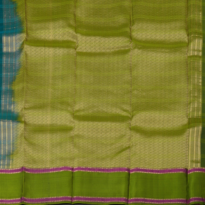 Hayagrivas Dark Sky Blue Handloom Kanjivaram Silk Saree with Dark Leaf Green Border KBD1506A2-38