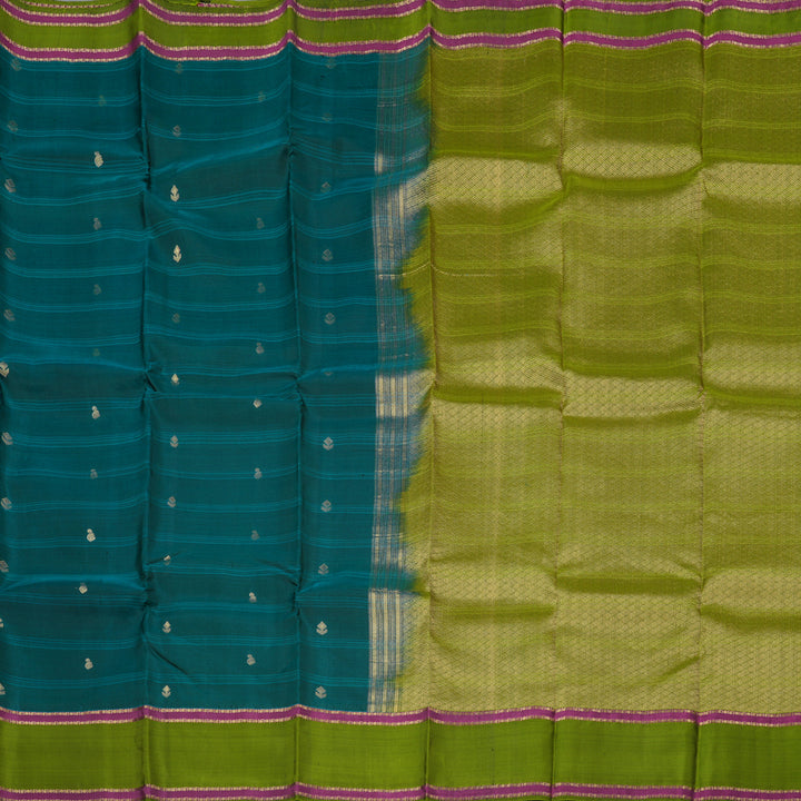 Hayagrivas Dark Sky Blue Handloom Kanjivaram Silk Saree with Dark Leaf Green Border KBD1506A2-38