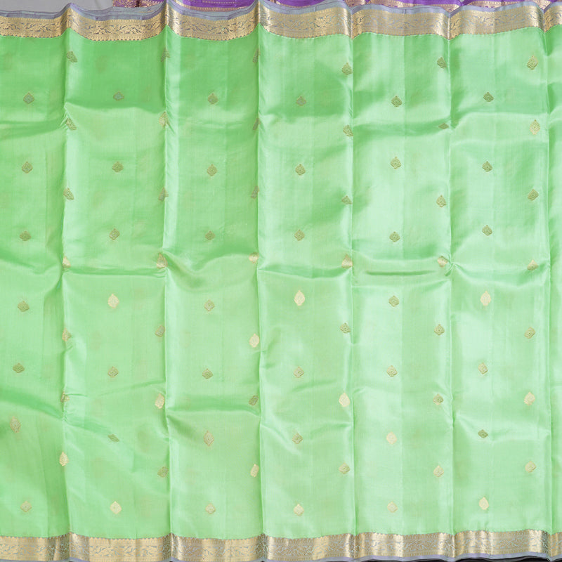 Hayagrivas Sea Green Handloom Kanjivaram Silk Saree with Lavender Border KBD1506A4-11