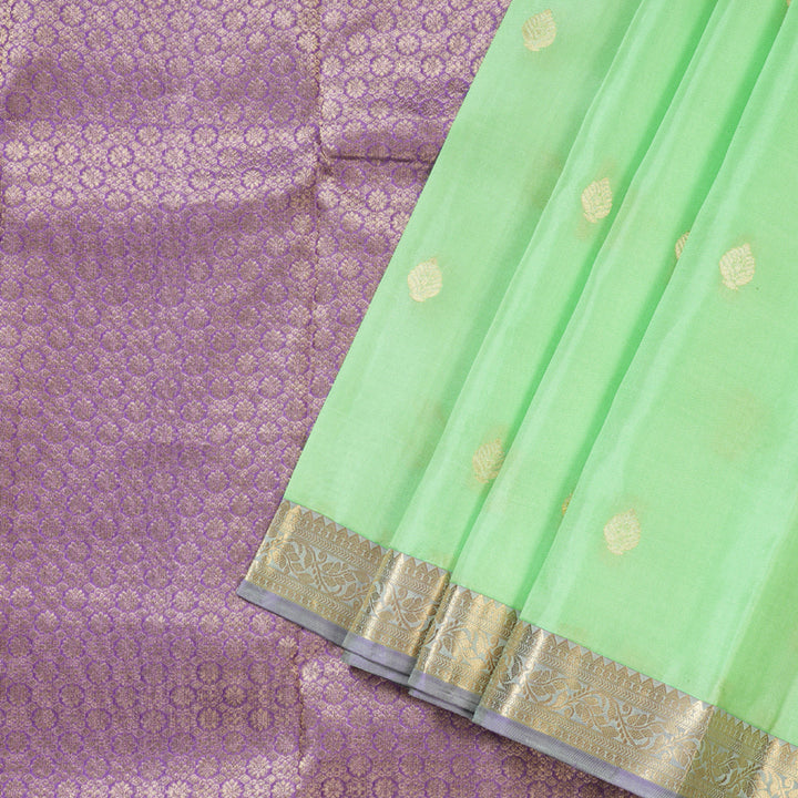 Hayagrivas Sea Green Handloom Kanjivaram Silk Saree with Lavender Border KBD1506A4-11