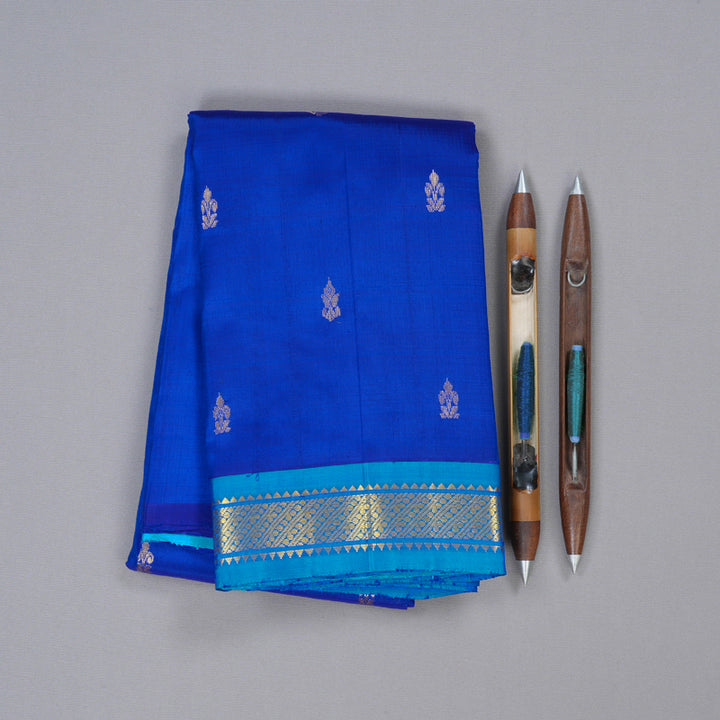 Hayagrivas Serene Blue Handloom Kanjivaram Silk Saree with Sky Blue Border KBD1515A1-12