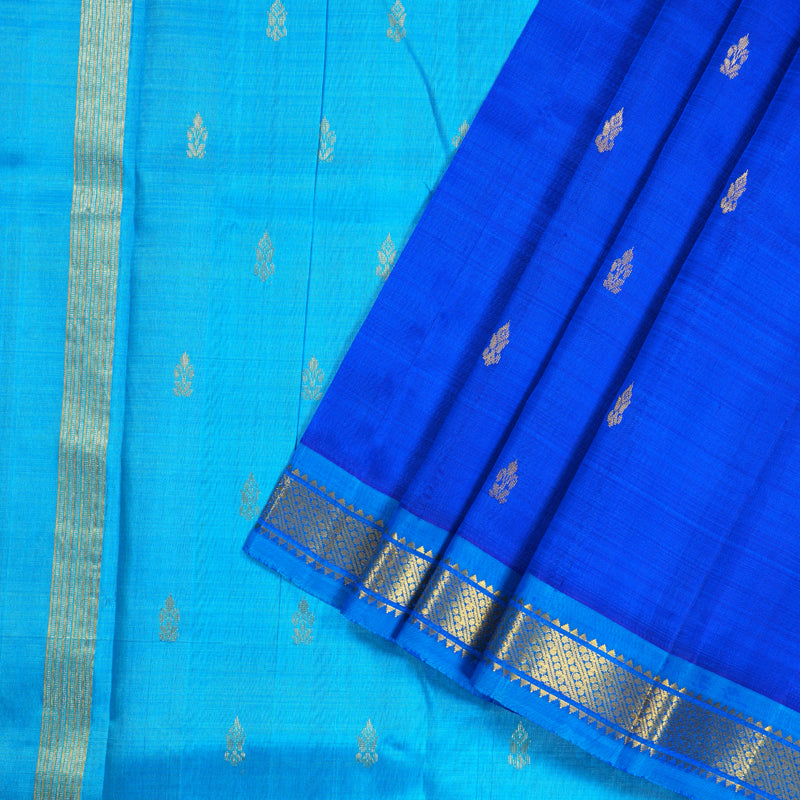 Hayagrivas Serene Blue Handloom Kanjivaram Silk Saree with Sky Blue Border KBD1515A1-12