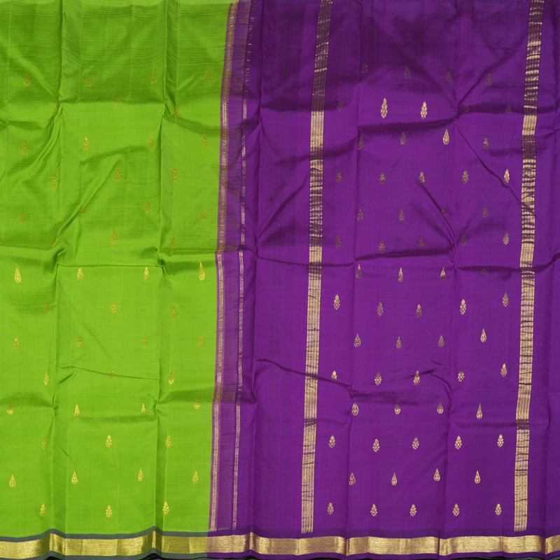 Hayagrivas Light Green Handloom Kanjivaram Silk Saree with Purple Border-KBD1515A1-14