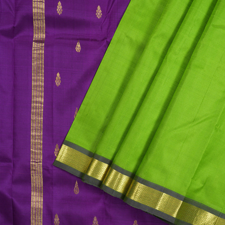 Hayagrivas Light Green Handloom Kanjivaram Silk Saree with Purple Border-KBD1515A1-14