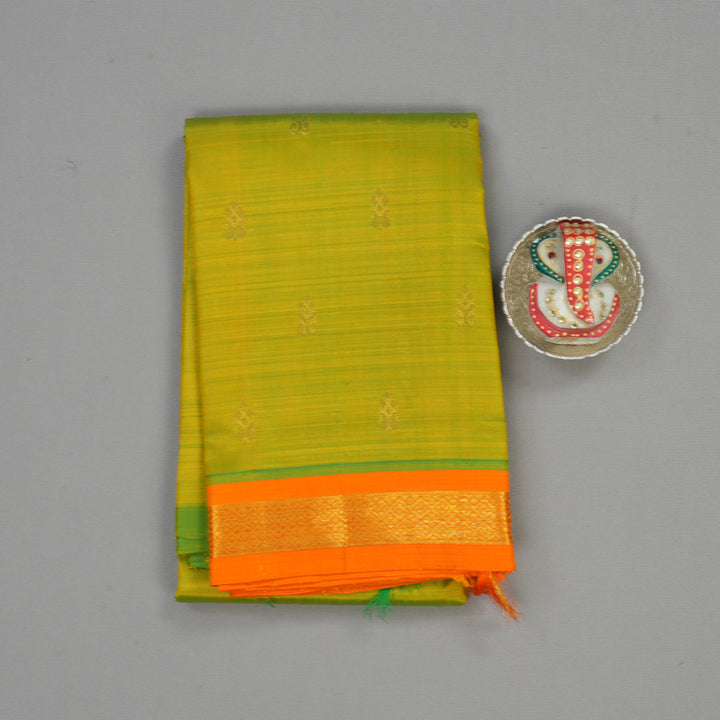 Hayagrivas Fluorescent Green Pure One Side Border Silk Saree with Orange border KBD1515A1-5