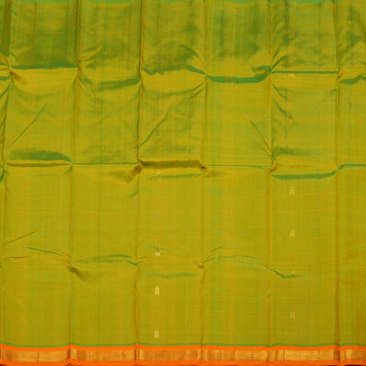 Hayagrivas Fluorescent Green Pure One Side Border Silk Saree with Orange border KBD1515A1-5