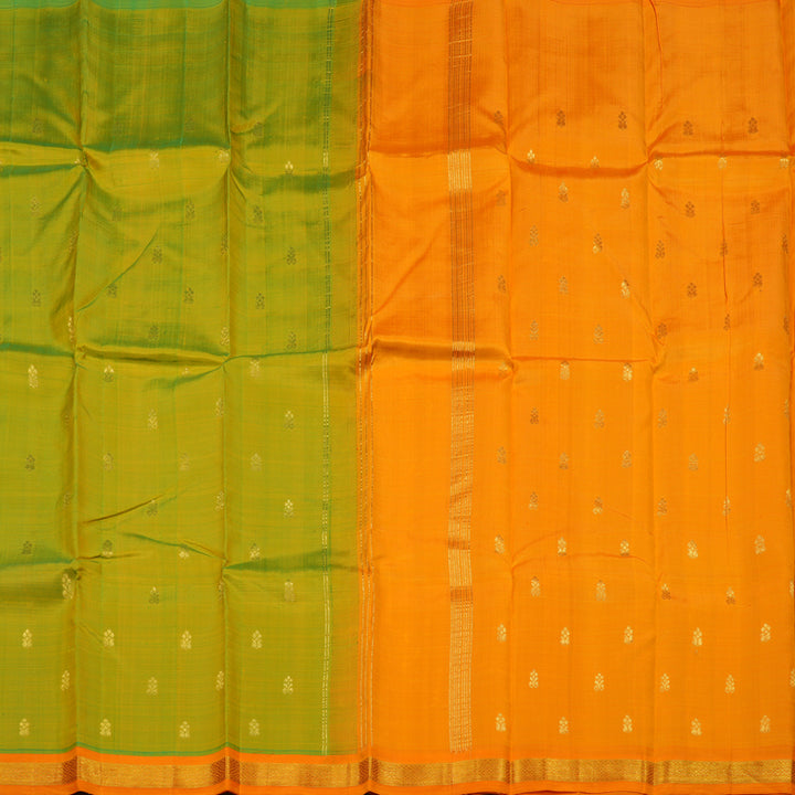 Hayagrivas Fluorescent Green Pure One Side Border Silk Saree with Orange border KBD1515A1-5
