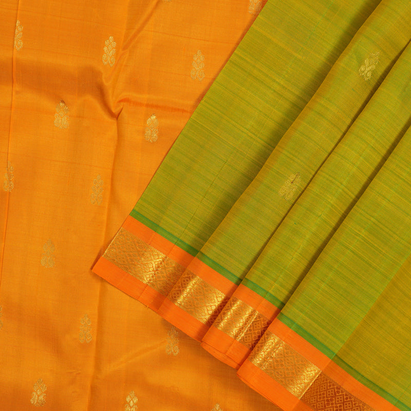 Hayagrivas Fluorescent Green Pure One Side Border Silk Saree with Orange border KBD1515A1-5