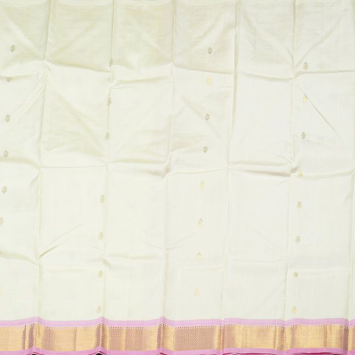 Hayagrivas White Handloom Kanjivaram Silk Saree with Baby Pink Border-KBD1515A2-1