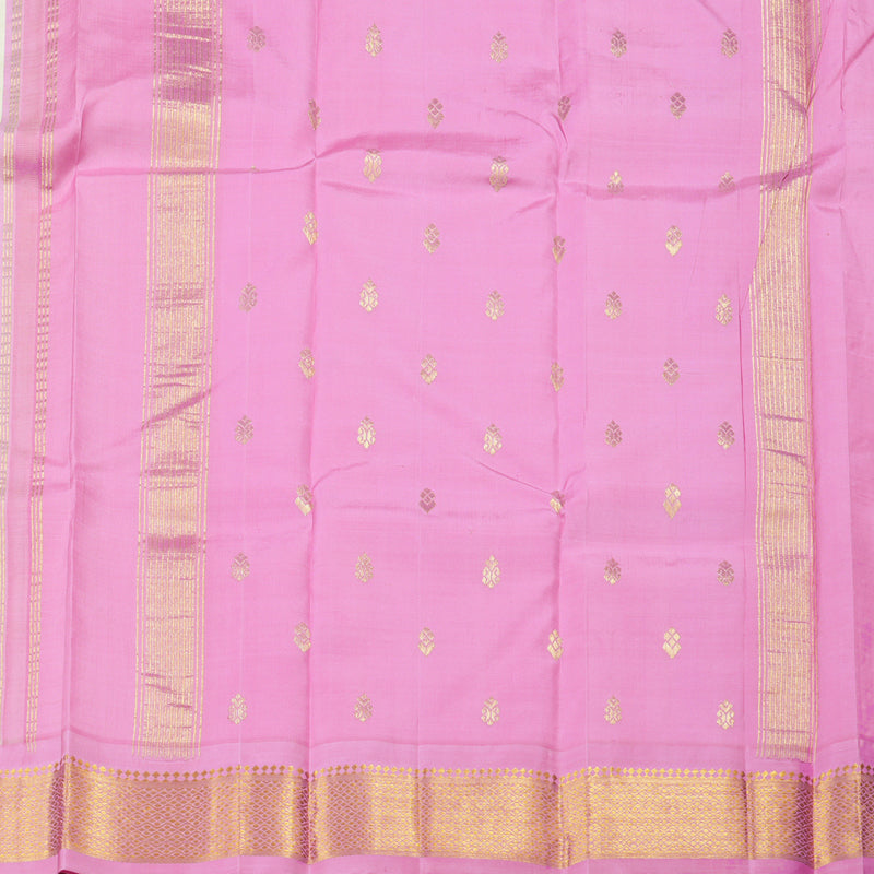 Hayagrivas White Handloom Kanjivaram Silk Saree with Baby Pink Border-KBD1515A2-1