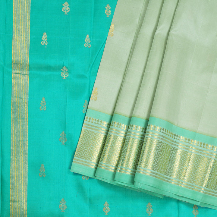 Hayagrivas Light Elaichi Green Handloom Kanjivaram Silk Saree with Sea Green Border KBD1515A2-17
