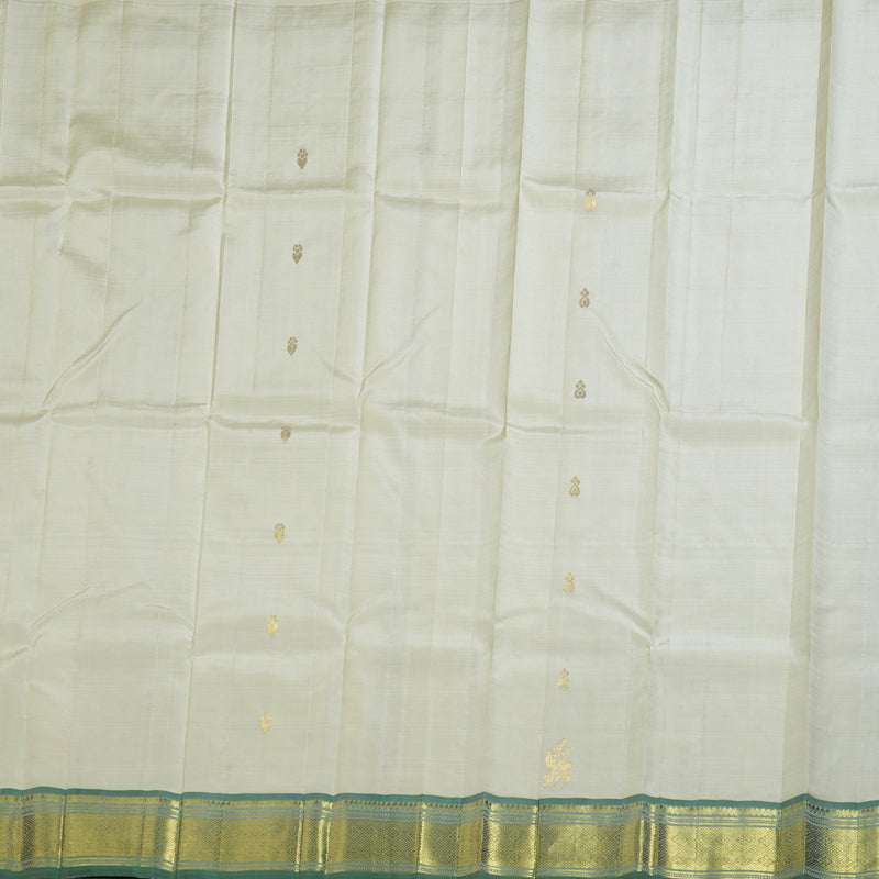 Hayagrivas Elegant Half White Handloom Kanjivaram Silk Saree with Dark Green Border KBD1515A3-15