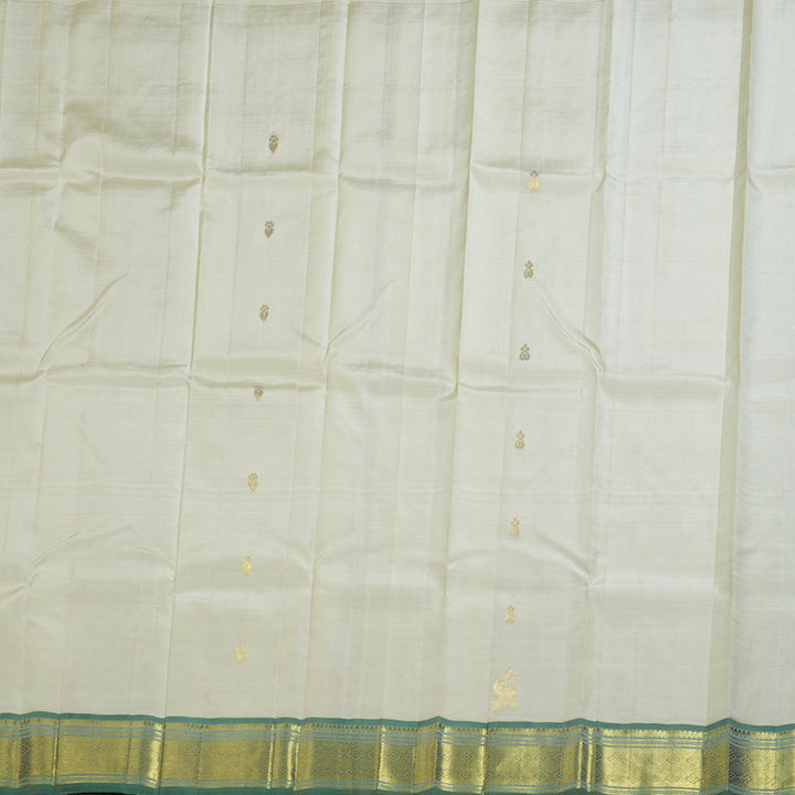 Hayagrivas Elegant Half White Handloom Kanjivaram Silk Saree with Dark Green Border KBD1515A3-15