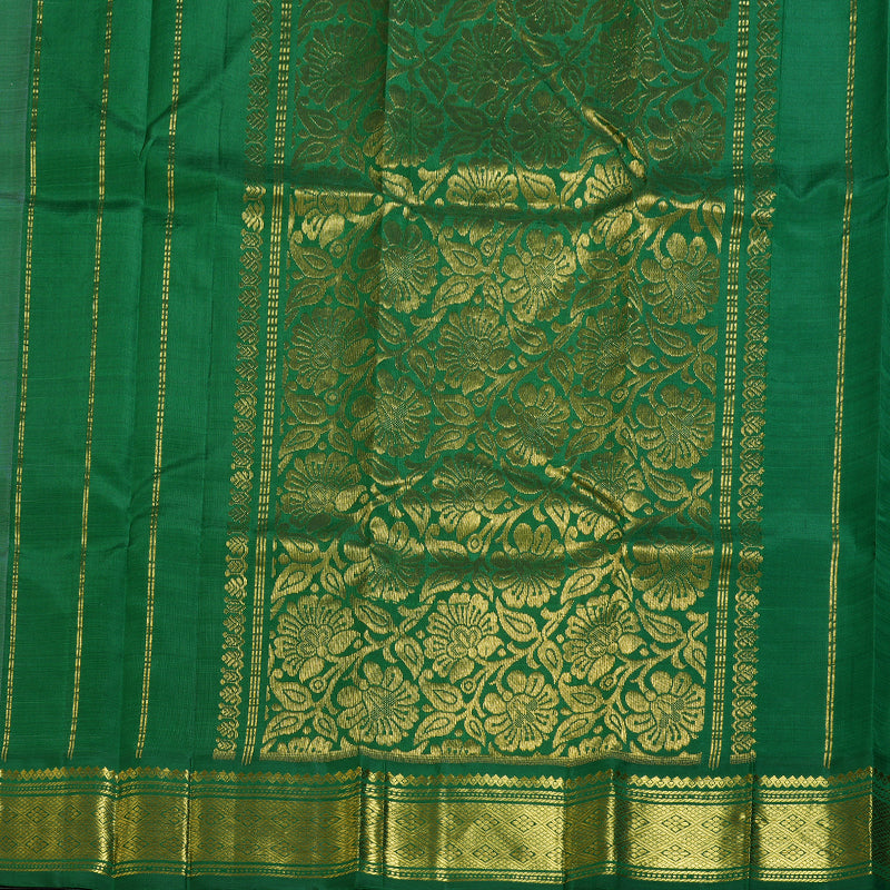 Hayagrivas Elegant Half White Handloom Kanjivaram Silk Saree with Dark Green Border KBD1515A3-15