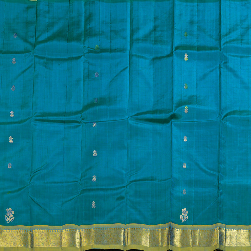 Hayagrivas Blue Handloom Kanjivaram Silk Saree with Dual Tone Yellow With Sky Blue Border KBD1515A3-21