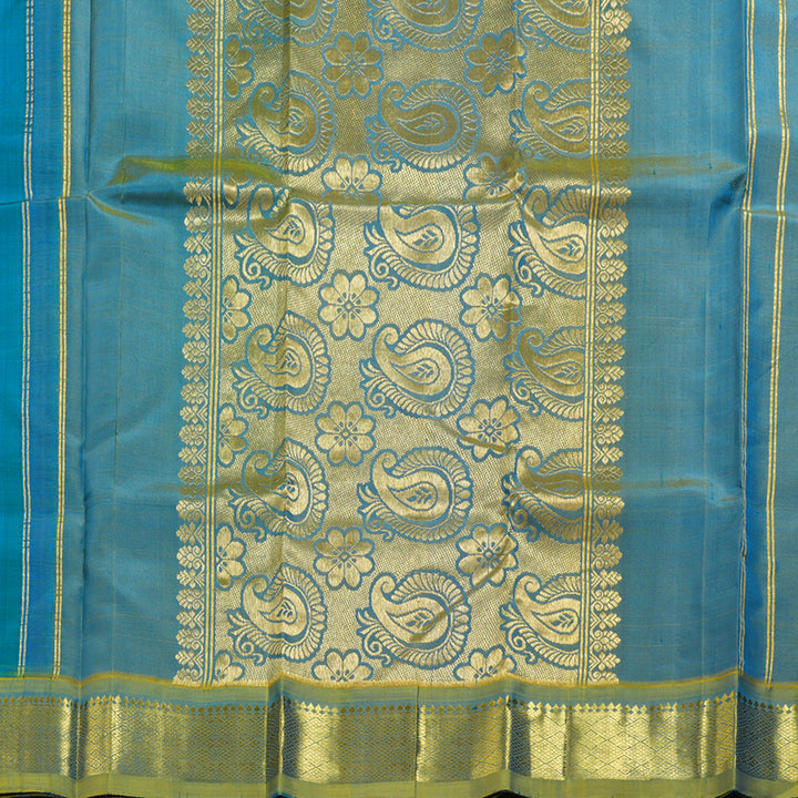 Hayagrivas Blue Handloom Kanjivaram Silk Saree with Dual Tone Yellow With Sky Blue Border KBD1515A3-21