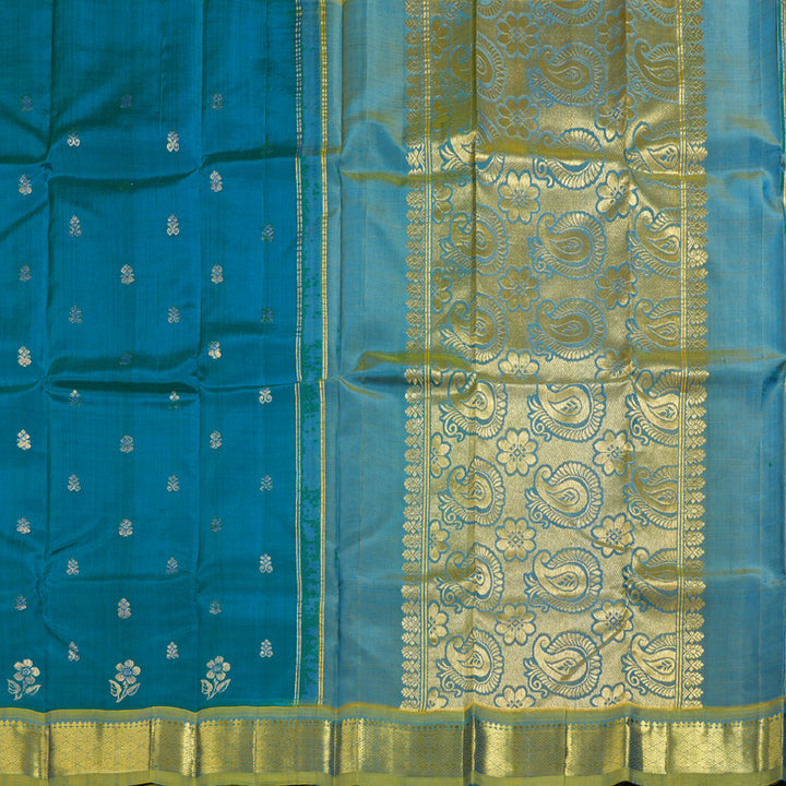 Hayagrivas Blue Handloom Kanjivaram Silk Saree with Dual Tone Yellow With Sky Blue Border KBD1515A3-21