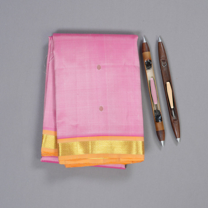 Hayagrivas Baby Pink Handloom Kanjivaram Silk Saree with Light Mango Yellow Border KBD1515A4-10