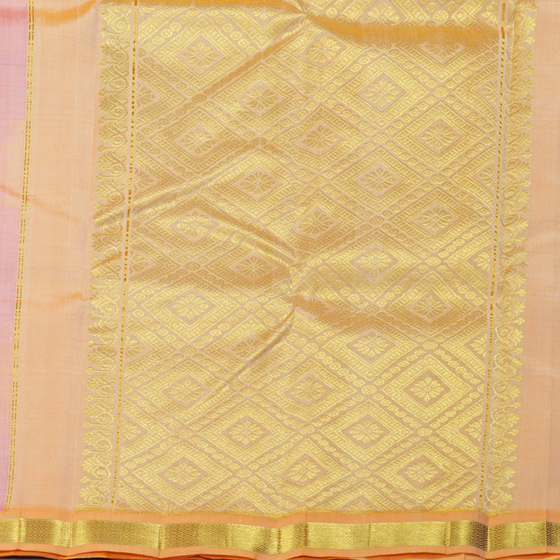 Hayagrivas Baby Pink Handloom Kanjivaram Silk Saree with Light Mango Yellow Border KBD1515A4-10