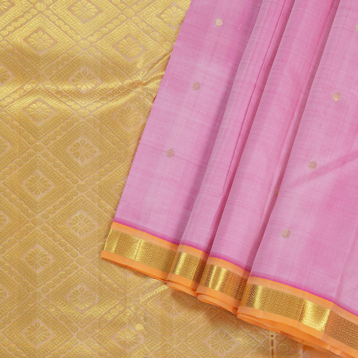 Hayagrivas Baby Pink Handloom Kanjivaram Silk Saree with Light Mango Yellow Border KBD1515A4-10