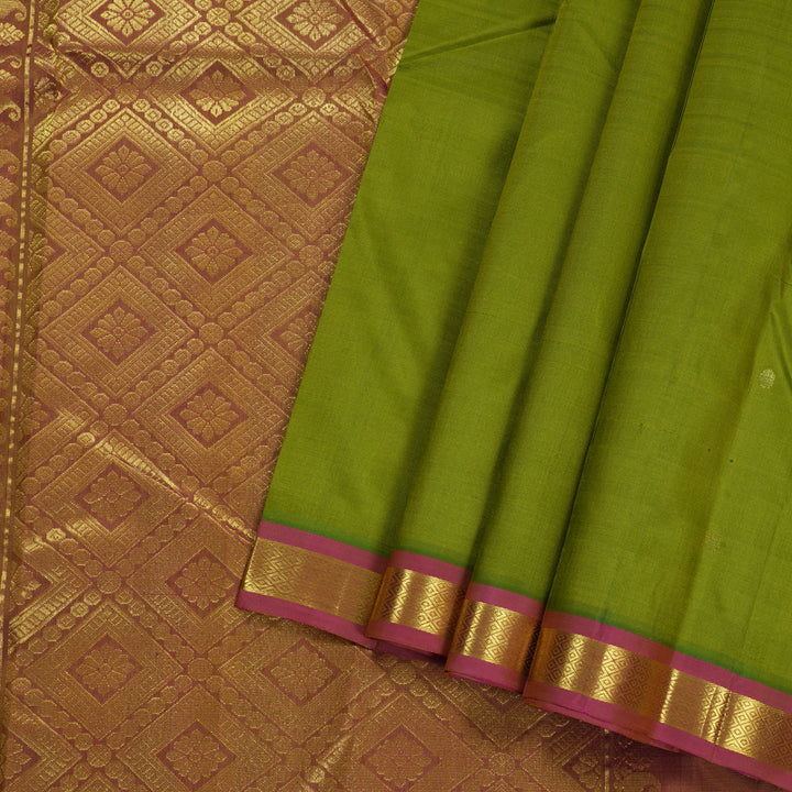 Hayagrivas Light Green Handloom Kanjivaram Silk Saree with Pink Border KBD1515A4-11