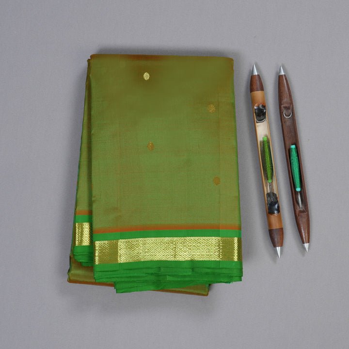 Hayagrivas Dual Tone (Light Green With Orange) Handloom Kanjivaram Silk Saree with Light Green Border KBD1515A4-12