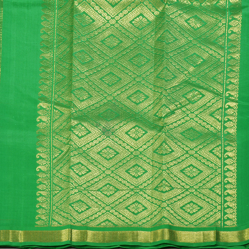 Hayagrivas Dual Tone (Light Green With Orange) Handloom Kanjivaram Silk Saree with Light Green Border KBD1515A4-12