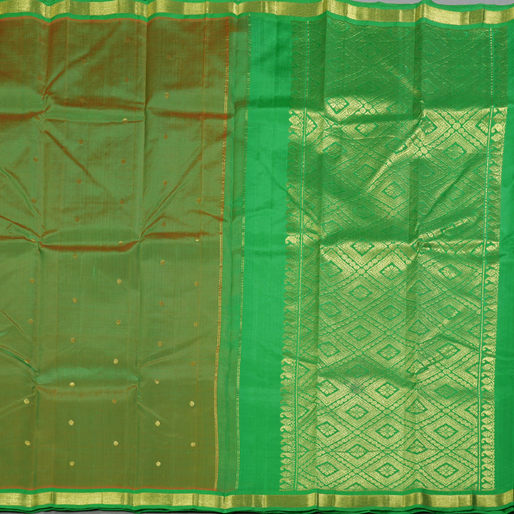 Hayagrivas Dual Tone (Light Green With Orange) Handloom Kanjivaram Silk Saree with Light Green Border KBD1515A4-12