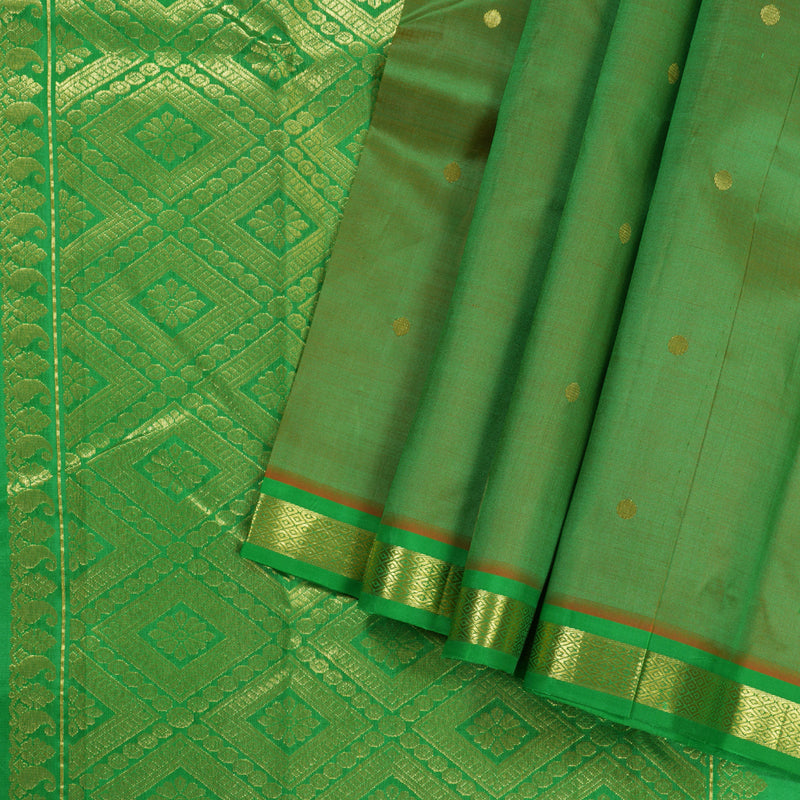 Hayagrivas Dual Tone (Light Green With Orange) Handloom Kanjivaram Silk Saree with Light Green Border KBD1515A4-12