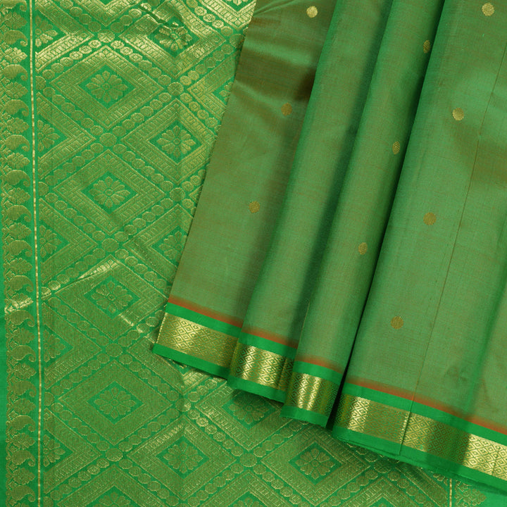 Hayagrivas Dual Tone (Light Green With Orange) Handloom Kanjivaram Silk Saree with Light Green Border KBD1515A4-12