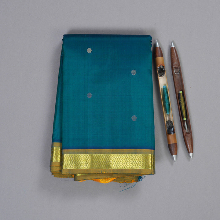 Hayagrivas Peacock Blue Handloom Kanjivaram Silk Saree with Dual Tone (Yellow With Blue) Border KBD1515A4-22