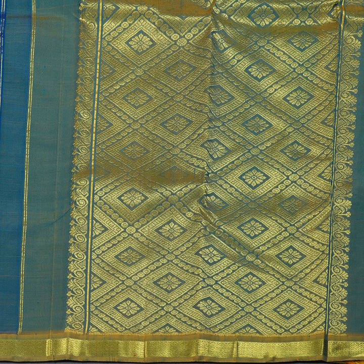Hayagrivas Peacock Blue Handloom Kanjivaram Silk Saree with Dual Tone (Yellow With Blue) Border KBD1515A4-22