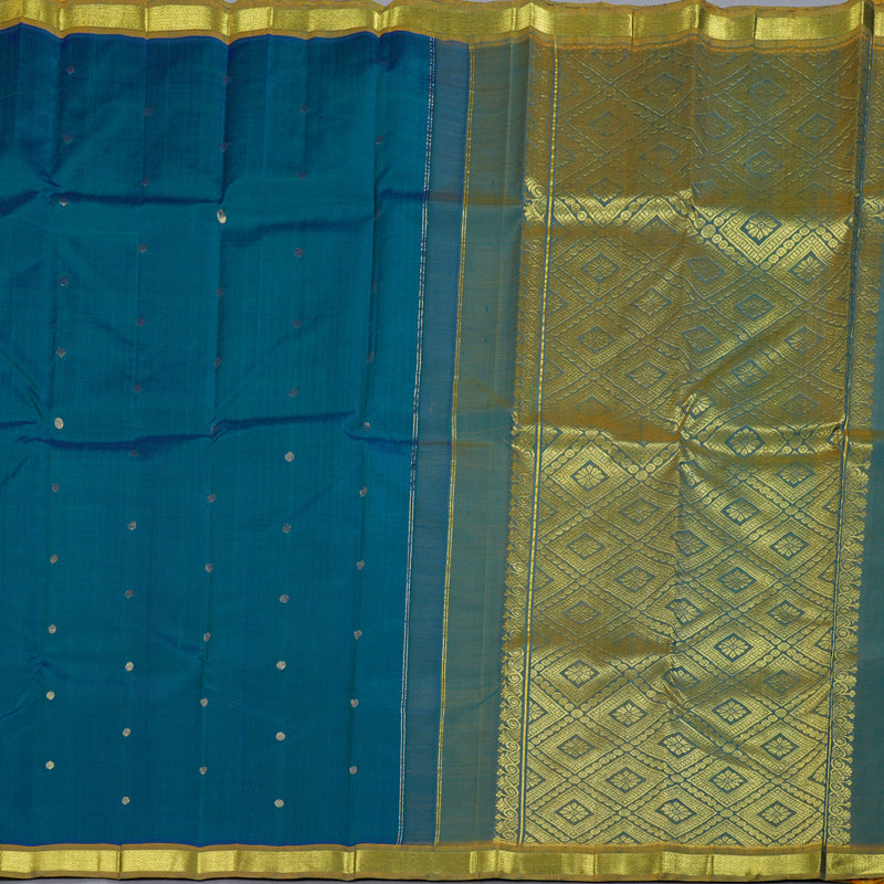 Hayagrivas Peacock Blue Handloom Kanjivaram Silk Saree with Dual Tone (Yellow With Blue) Border KBD1515A4-22