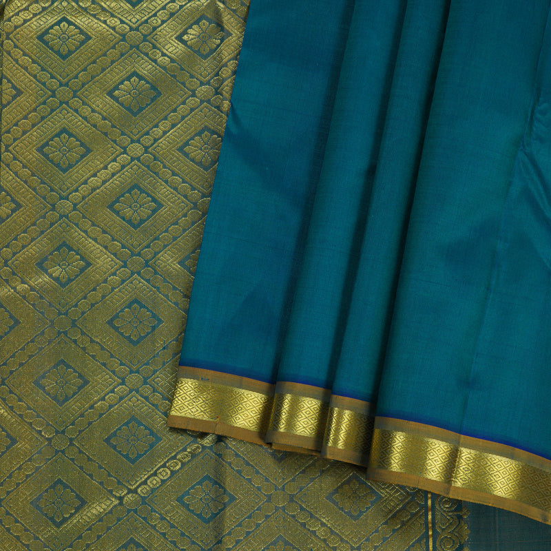 Hayagrivas Peacock Blue Handloom Kanjivaram Silk Saree with Dual Tone (Yellow With Blue) Border KBD1515A4-22
